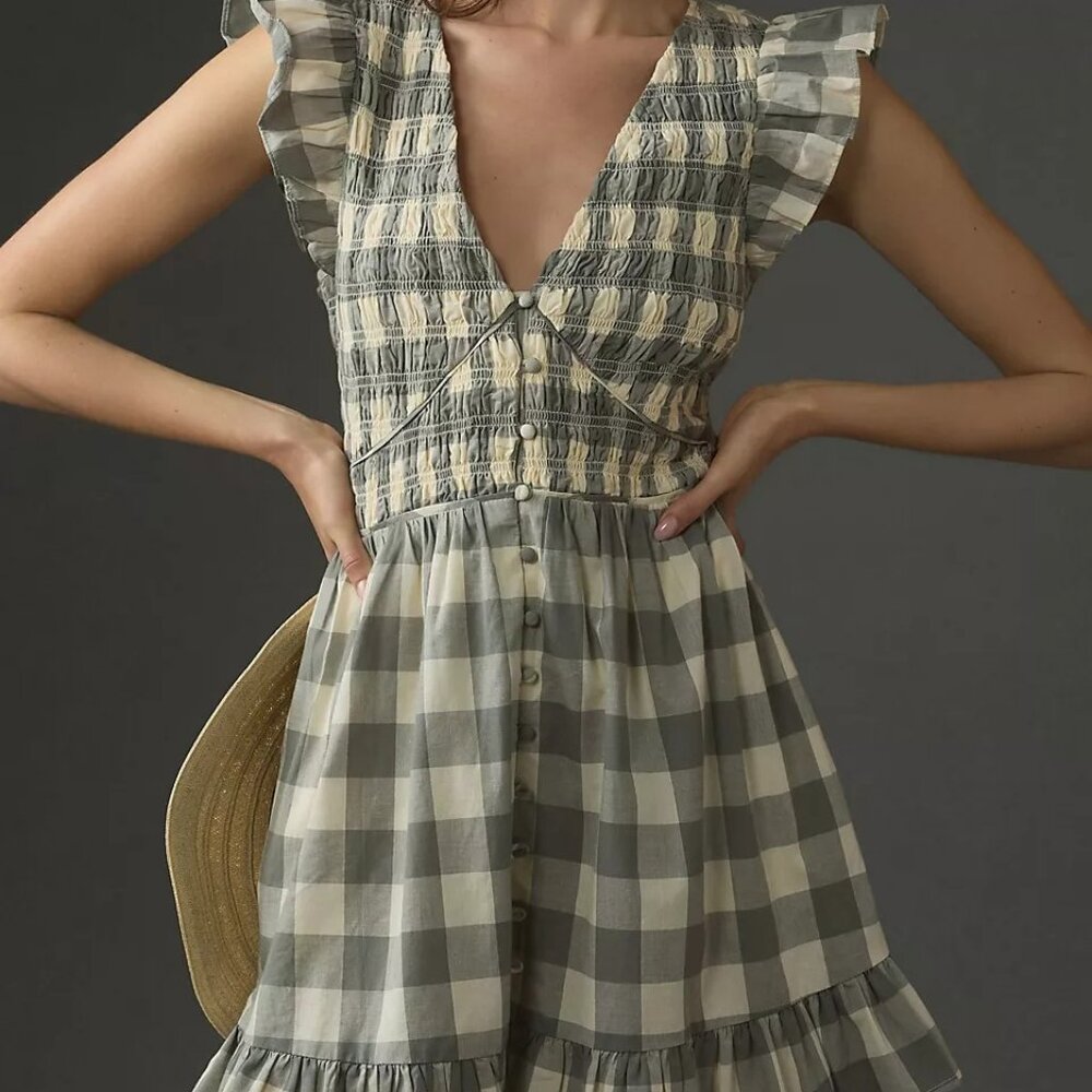 Anthropologie | The Peregrine Mini Dress | Grey Buffalo Plaid | Small